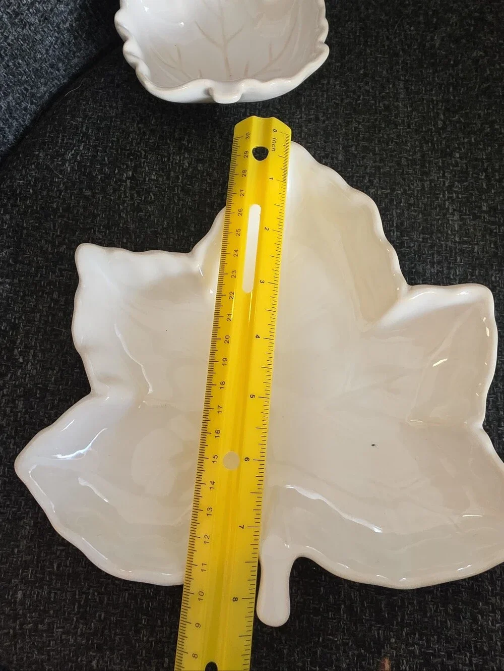 NEW Fall Maple Leaf Leaves Cream Ceramic Plate & Mini Bowls Autumn Decorations